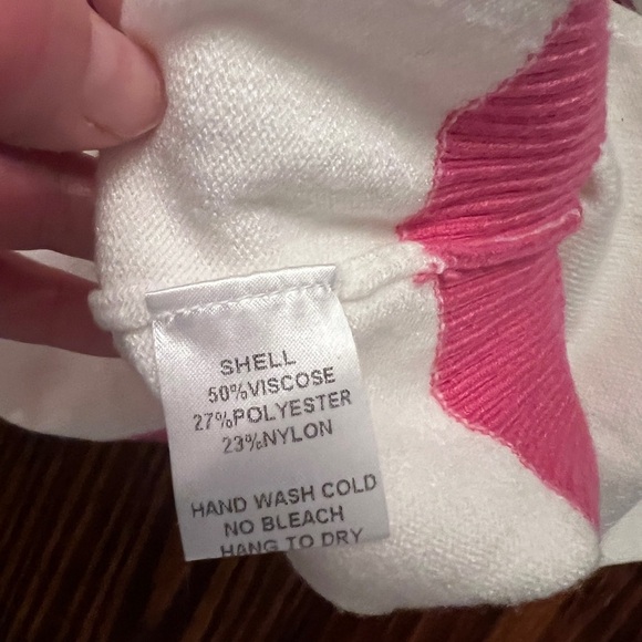 WHY DRESS Fa La La La Candy Cane Sequin Christmas Holiday Sweater White & Pink - Picture 9 of 11